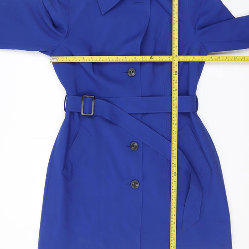Marks and Spencer Women Blue Size 14 Trench Coat Belted Mid-Length Polyester
