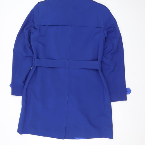 Marks and Spencer Women Blue Size 14 Trench Coat Belted Mid-Length Polyester