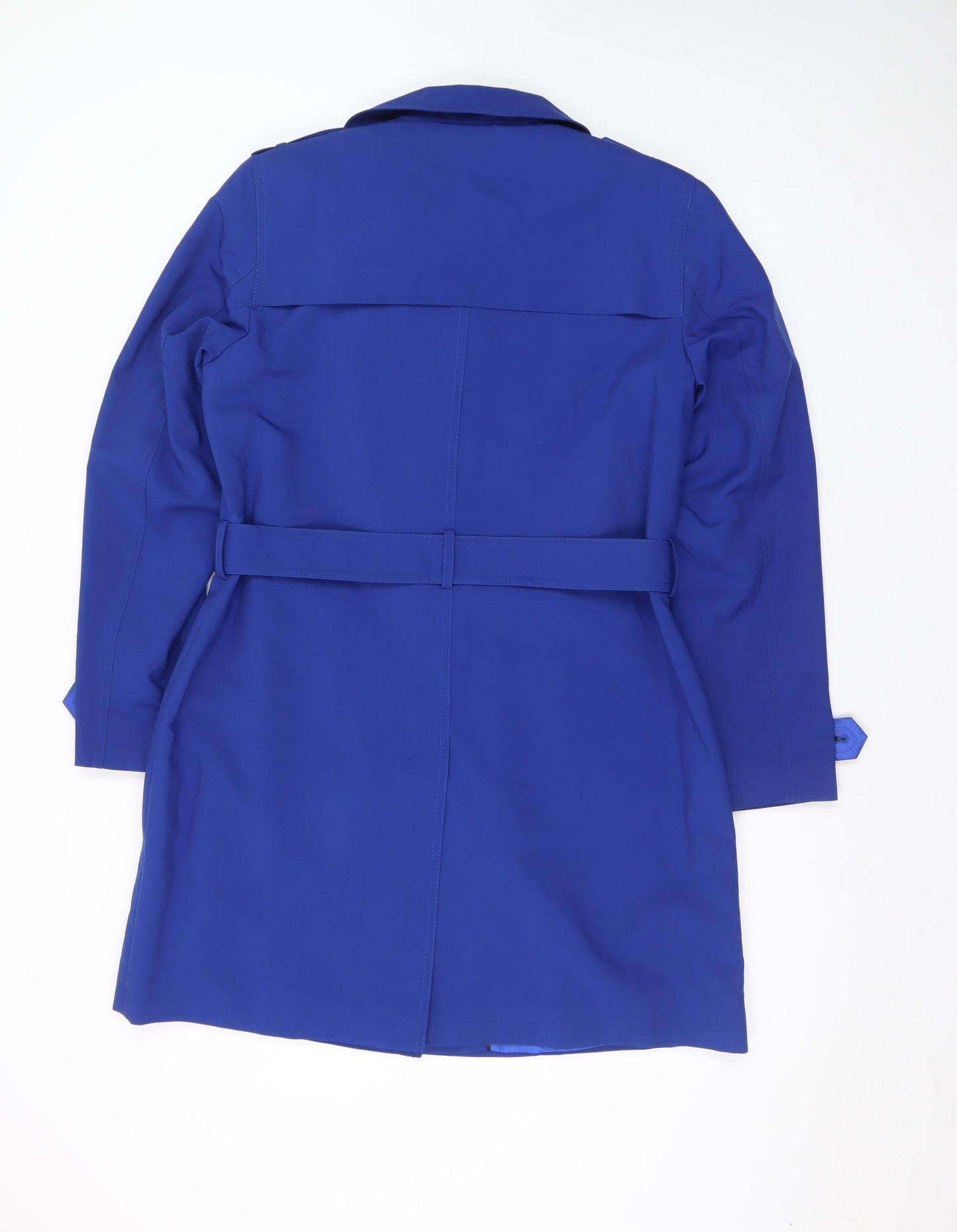 Marks and Spencer Women Blue Size 14 Trench Coat Belted Mid-Length Polyester