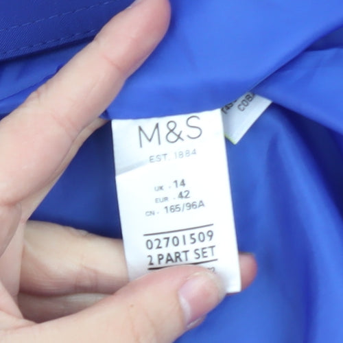 Marks and Spencer Women Blue Size 14 Trench Coat Belted Mid-Length Polyester