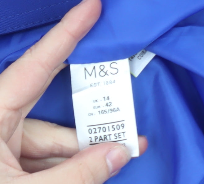 Marks and Spencer Women Blue Size 14 Trench Coat Belted Mid-Length Polyester