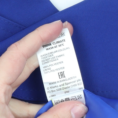 Marks and Spencer Women Blue Size 14 Trench Coat Belted Mid-Length Polyester