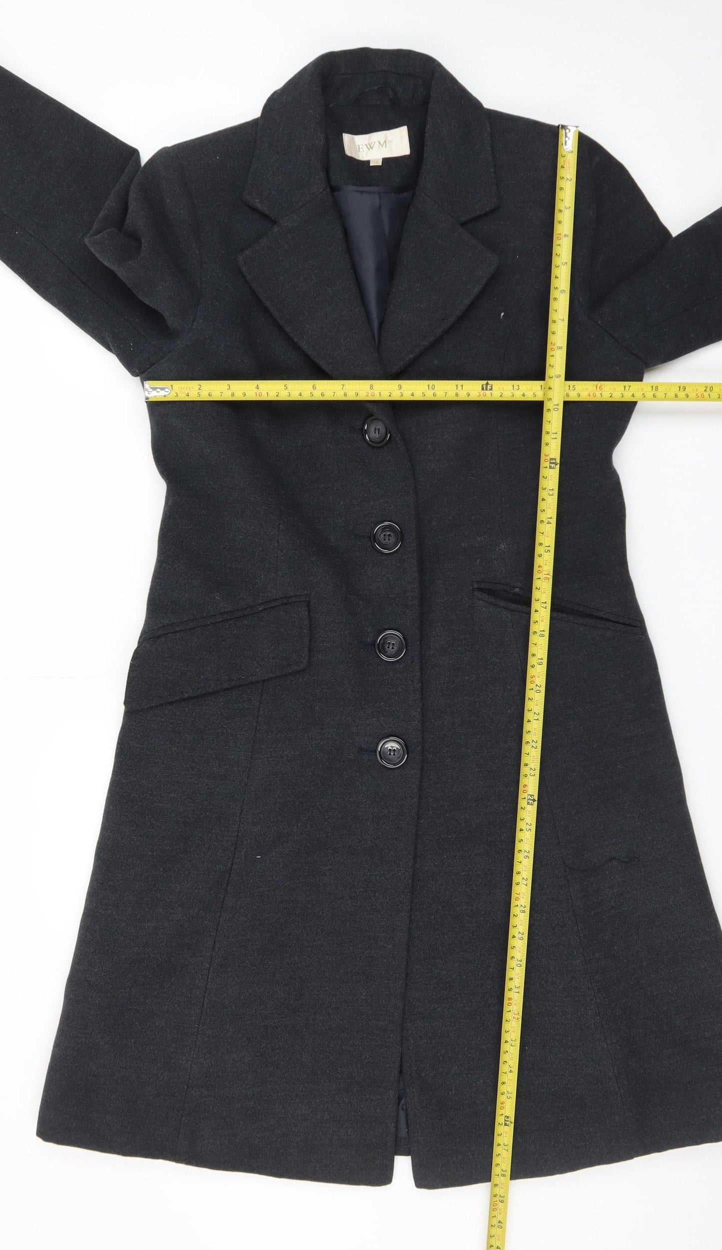 EWM Women's Black Wool Blend Long Overcoat Size 10