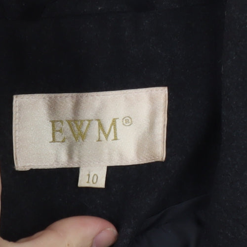 EWM Women's Black Wool Blend Long Overcoat Size 10