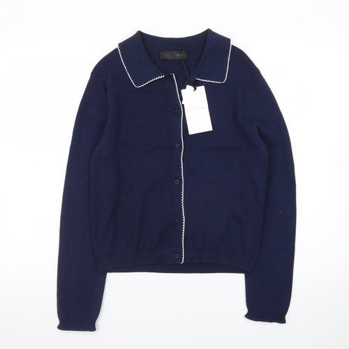 ZARA Women's Blue Collared Button Knit Cardigan Size S
