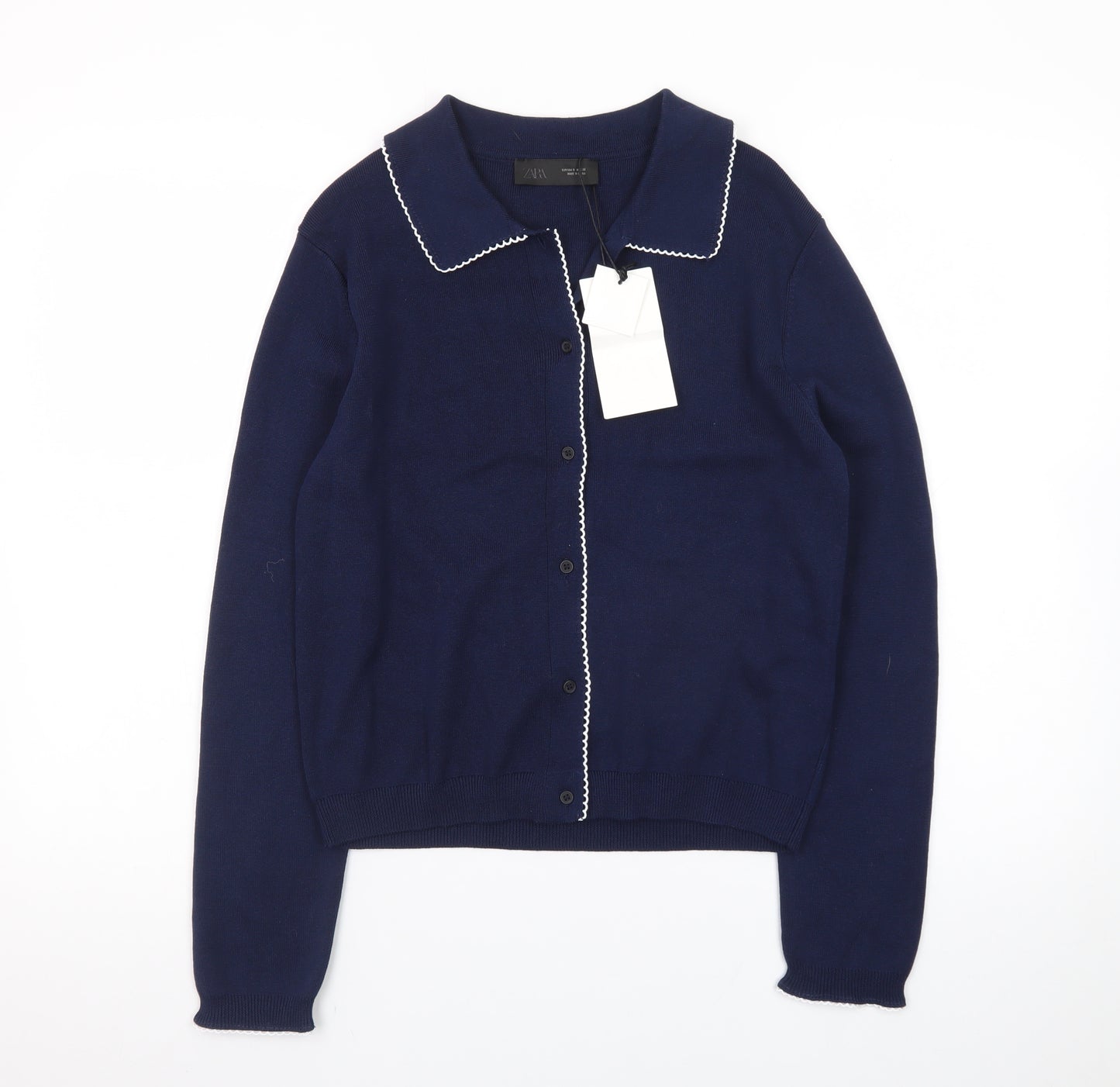 ZARA Women's Blue Collared Button Knit Cardigan Size S