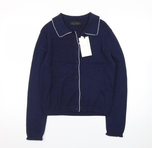 ZARA Women's Blue Collared Button Knit Cardigan Size S