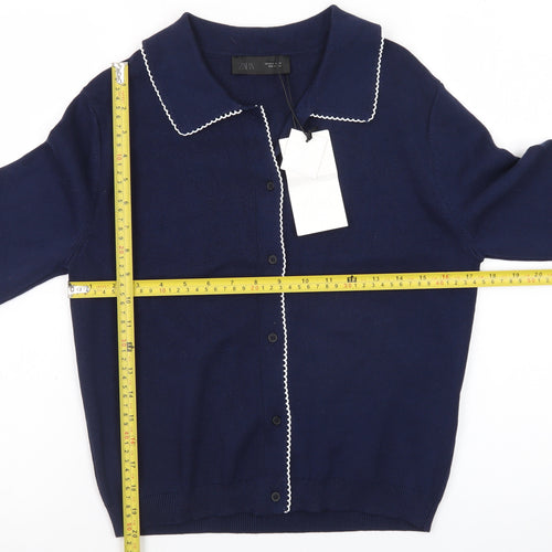 ZARA Women's Blue Collared Button Knit Cardigan Size S