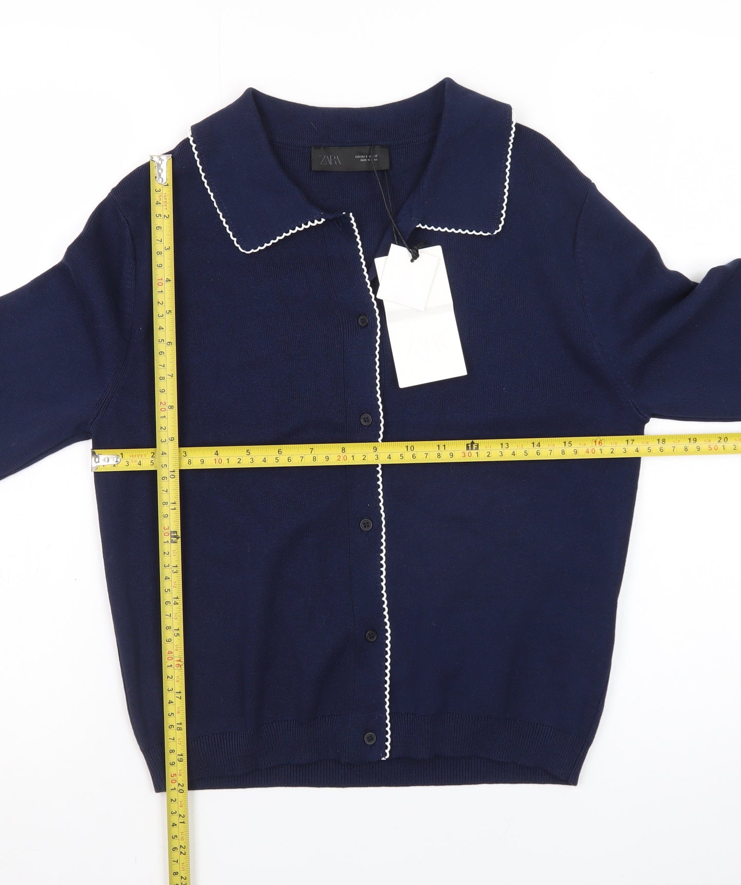 ZARA Women's Blue Collared Button Knit Cardigan Size S