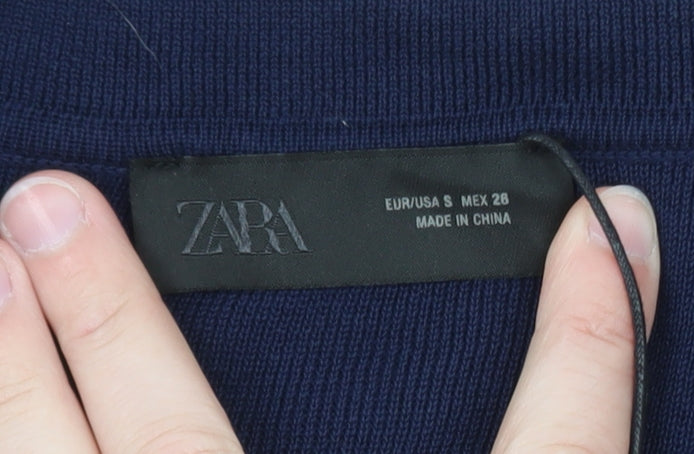 ZARA Women's Blue Collared Button Knit Cardigan Size S