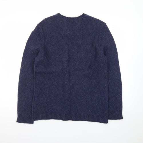 White Stuff Men's Blue Wool V-Neck Pullover Jumper Medium