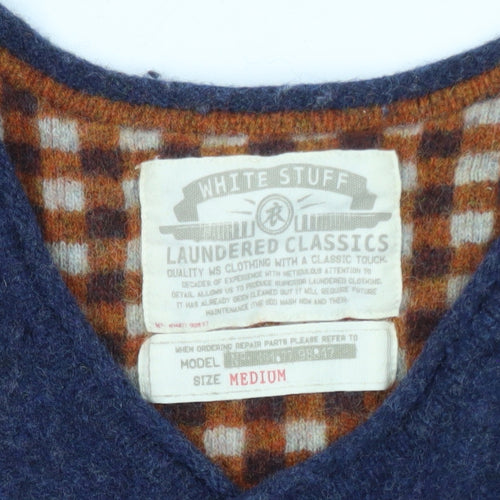 White Stuff Men's Blue Wool V-Neck Pullover Jumper Medium