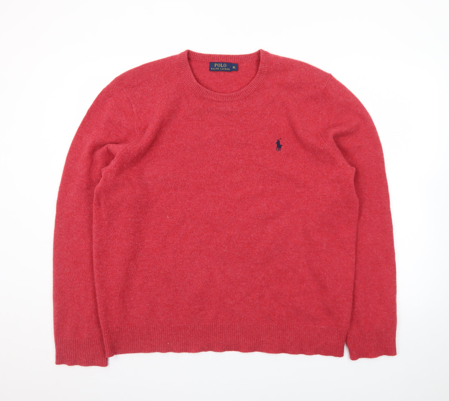 Ralph Lauren Men's Red Wool Crew Neck Pullover Jumper XL