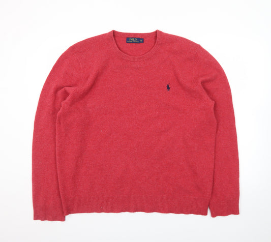 Ralph Lauren Men's Red Wool Crew Neck Pullover Jumper XL