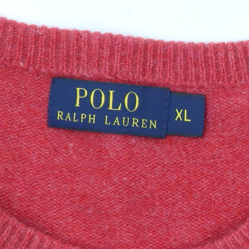 Ralph Lauren Men's Red Wool Crew Neck Pullover Jumper XL