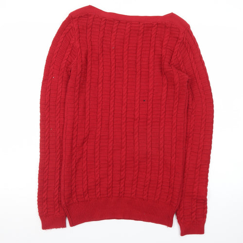 Crew Clothing Company Women's Red Cable-Knit Pullover Jumper Size 10