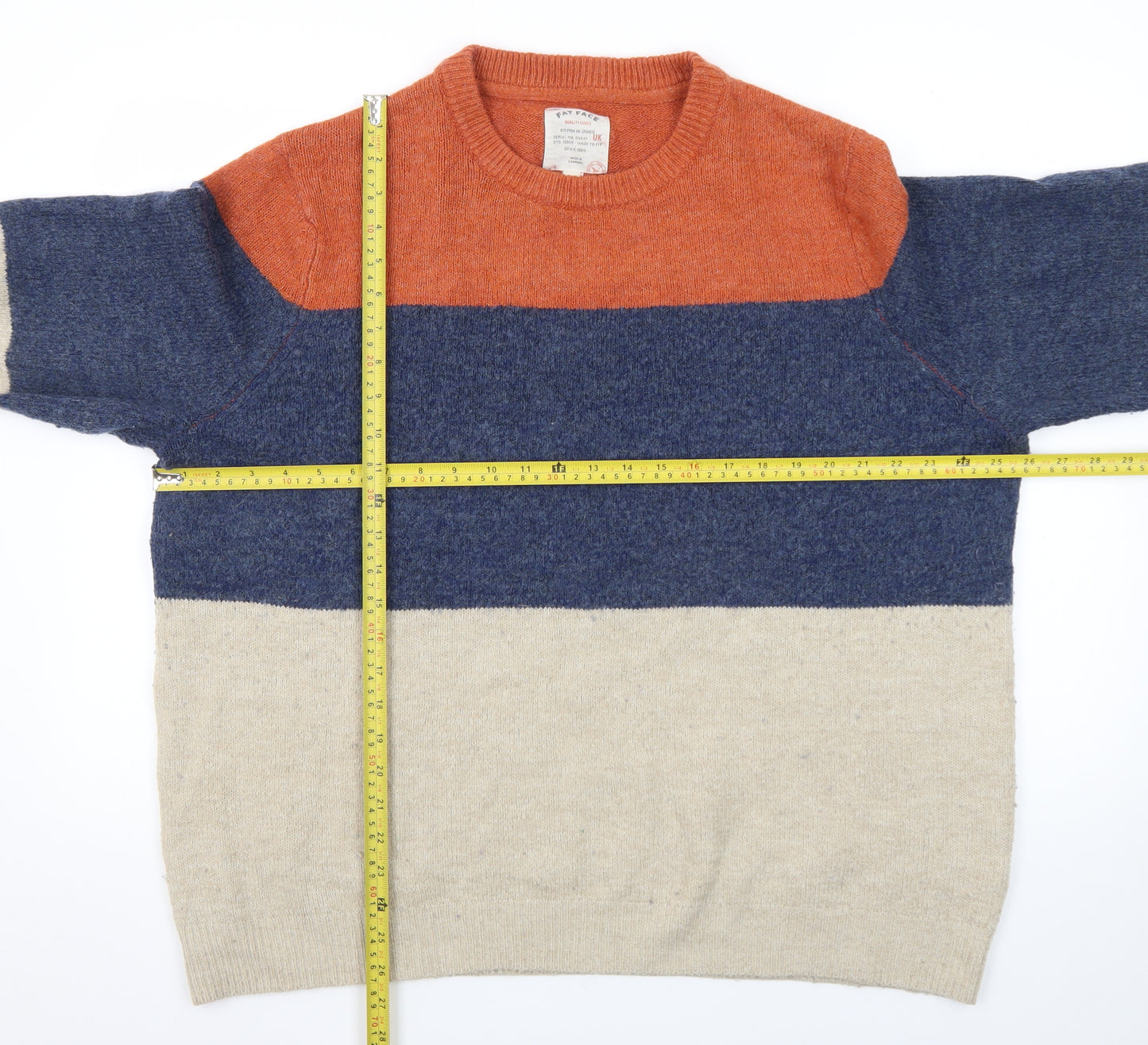 Fat Face Men's Multicoloured Wool Crew Neck Stripe Jumper 2XL