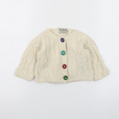 Blarney Woollen Mills Ivory Baby Aran Knit Wool Cardigan 6-9 Months