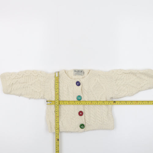 Blarney Woollen Mills Ivory Baby Aran Knit Wool Cardigan 6-9 Months