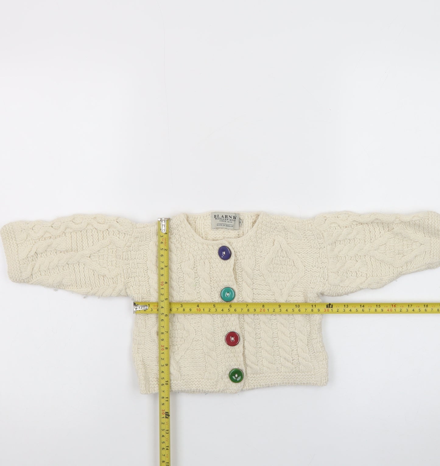 Blarney Woollen Mills Ivory Baby Aran Knit Wool Cardigan 6-9 Months