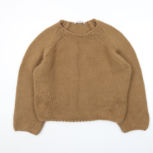 Zara Womens Camel Brown Chunky Knit Wool Jumper S Classic Winter