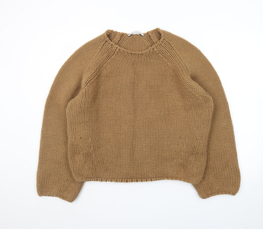 Zara Womens Camel Brown Chunky Knit Wool Jumper S Classic Winter