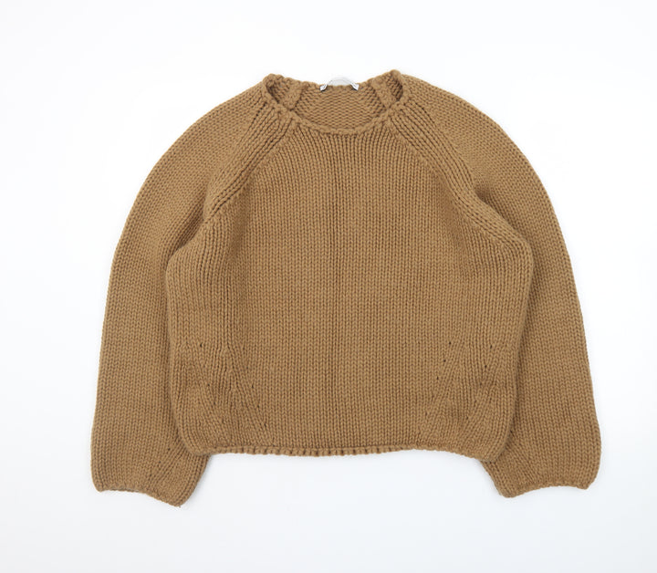Zara Womens Camel Brown Chunky Knit Wool Jumper S Classic Winter