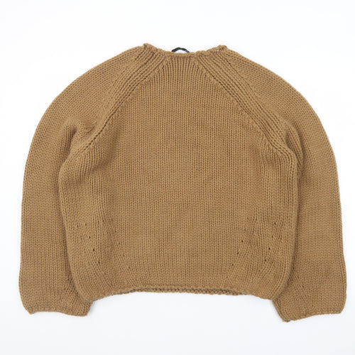 Zara Womens Camel Brown Chunky Knit Wool Jumper S Classic Winter