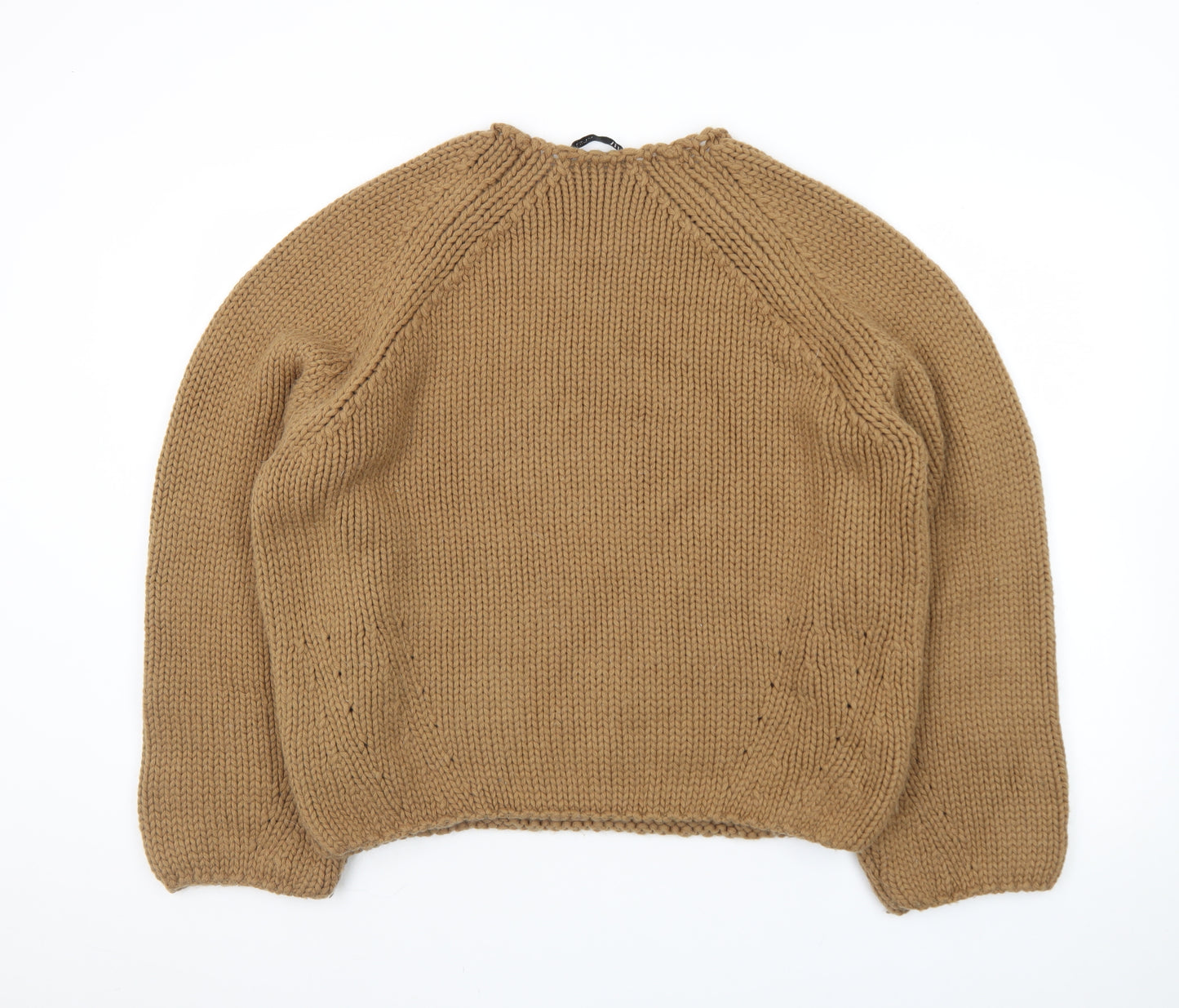 Zara Womens Camel Brown Chunky Knit Wool Jumper S Classic Winter