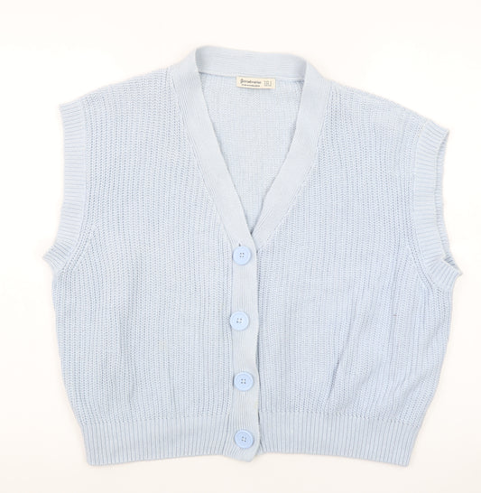 Stradivarius Women Blue Sleeveless Knit Cardigan Vest Size 8