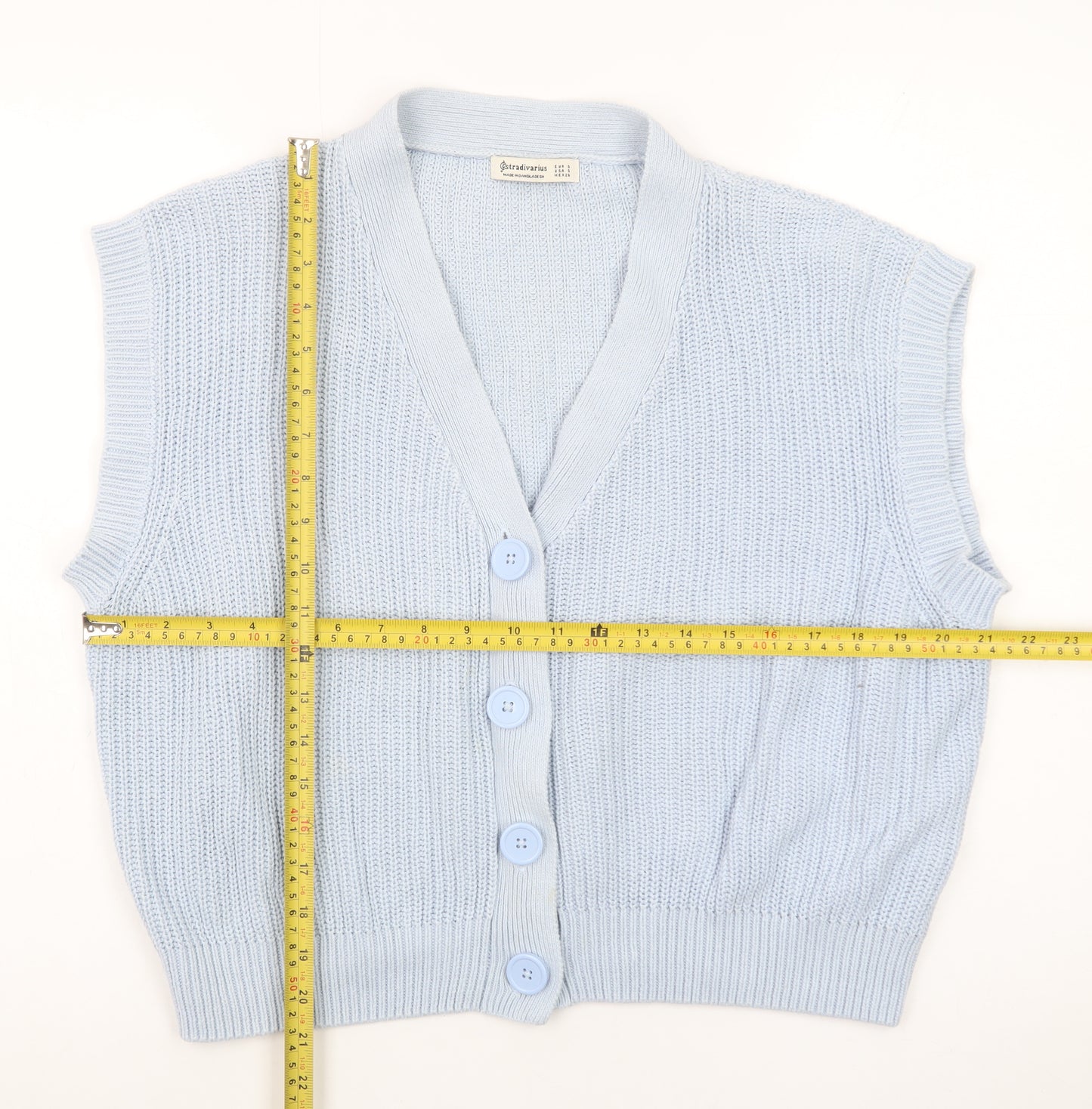 Stradivarius Women Blue Sleeveless Knit Cardigan Vest Size 8