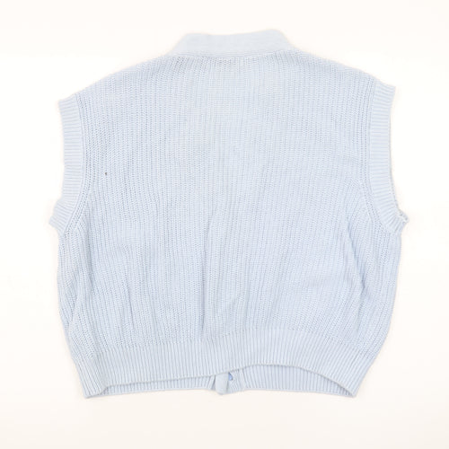 Stradivarius Women Blue Sleeveless Knit Cardigan Vest Size 8