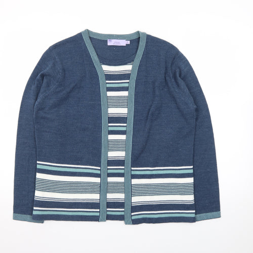 Honor Millburn Womens Blue Striped Cardigan Size 14-16 Merino Wool