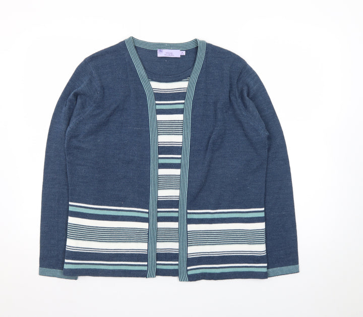 Honor Millburn Womens Blue Striped Cardigan Size 14-16 Merino Wool