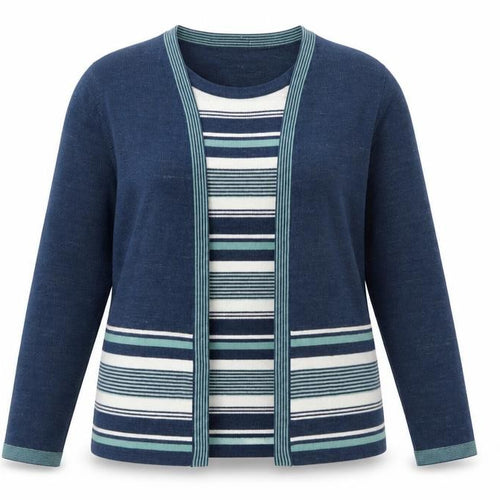 Honor Millburn Womens Blue Striped Cardigan Size 14-16 Merino Wool