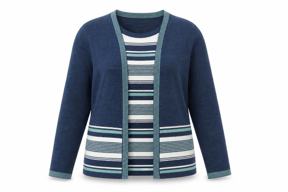 Honor Millburn Womens Blue Striped Cardigan Size 14-16 Merino Wool