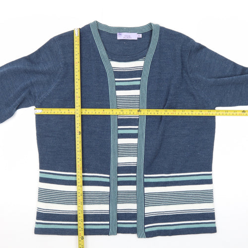 Honor Millburn Womens Blue Striped Cardigan Size 14-16 Merino Wool