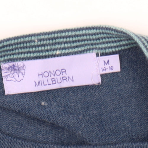 Honor Millburn Womens Blue Striped Cardigan Size 14-16 Merino Wool
