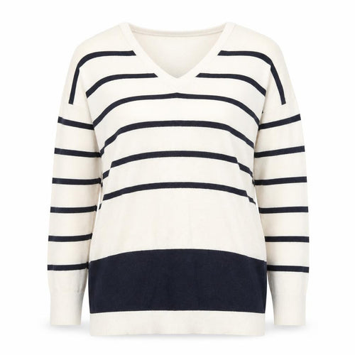 Warehouse Women’s Multicoloured Striped V-Neck Cotton Jumper Size 12