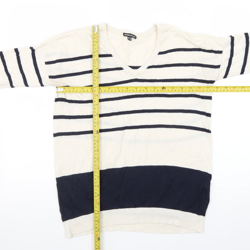 Warehouse Women’s Multicoloured Striped V-Neck Cotton Jumper Size 12