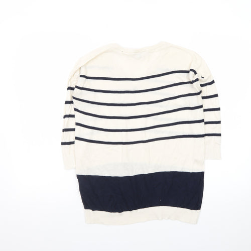 Warehouse Women’s Multicoloured Striped V-Neck Cotton Jumper Size 12