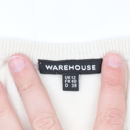 Warehouse Women’s Multicoloured Striped V-Neck Cotton Jumper Size 12