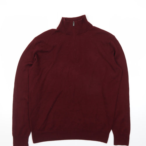Black Brown 1826 Men's Red Merino Wool 1/2 Zip Jumper L