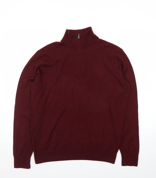 Black Brown 1826 Men's Red Merino Wool 1/2 Zip Jumper L