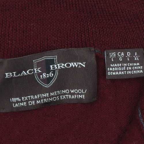 Black Brown 1826 Men's Red Merino Wool 1/2 Zip Jumper L