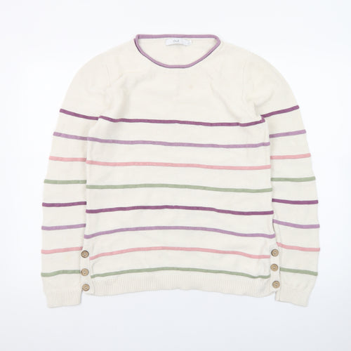 ISLE Women’s Cream Multicoloured Striped Pullover Jumper Size S 10-12