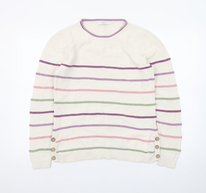 ISLE Women’s Cream Multicoloured Striped Pullover Jumper Size S 10-12