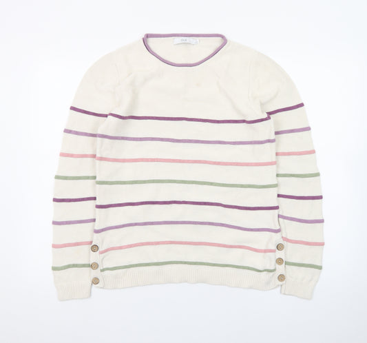 ISLE Women’s Cream Multicoloured Striped Pullover Jumper Size S 10-12