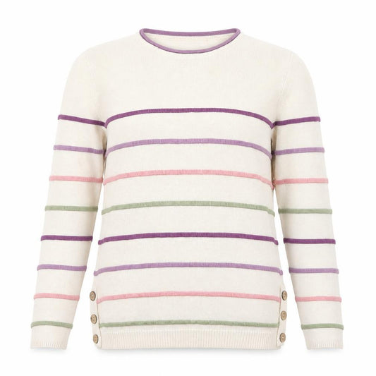 Front view of ISLE Women’s Cream Multicoloured Striped jumper, size S, 10-12