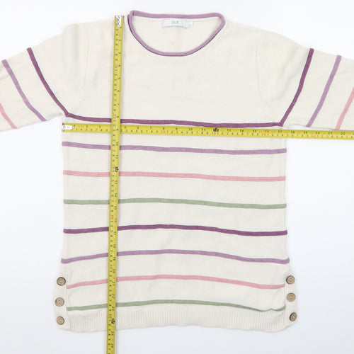 ISLE Women’s Cream Multicoloured Striped Pullover Jumper Size S 10-12